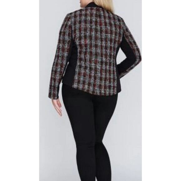 Lane Bryant Red, Gray & Black Metallic Modern Tweed Blazer Jacket Size 18 - Picture 2 of 11